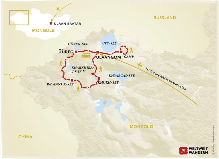 Wanderkarte Zu den Nomaden der Westmongolei - Trekking Mongolei