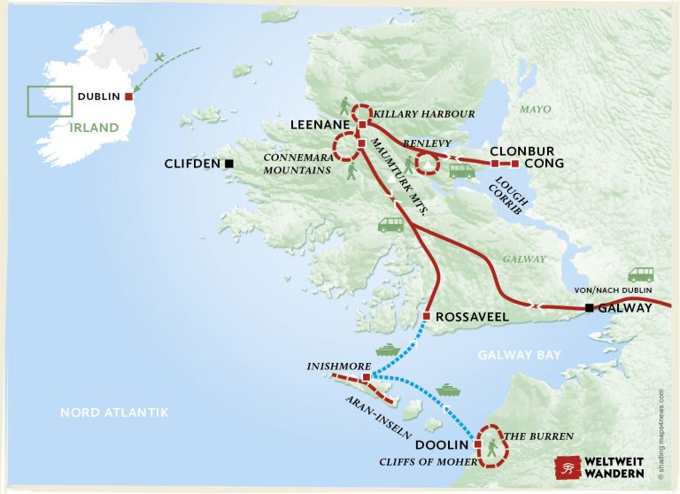 Wanderkarte Connemara & Burren: Irlands rauer Westen - Wandern Westen Irland