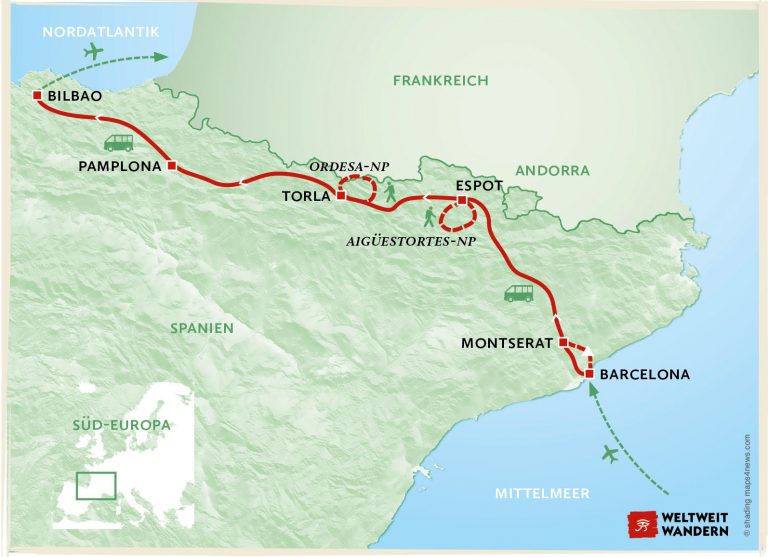 Wanderkarte Spanien - Die Pyrenäenroute - Wandern Pyrenäen